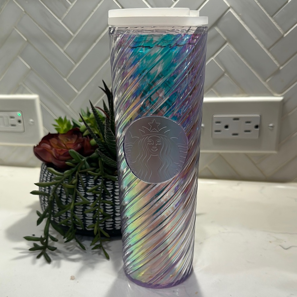 Starbucks Pearl Iridescent Swirl Ridge Silver Mermaid Tumbler 16 oz